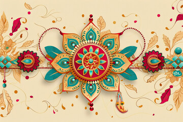 Greeting card with holiday composition for happy celebrate Raksha Bandhan, abstract vivid composition consists of fictional unreal fantastic vision on background for diverse creative work