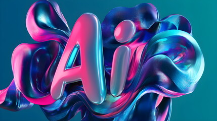 3D text "AI" in digital artwork background with vibrant colors and intricate details 3D rendering, close-up, macro photography.