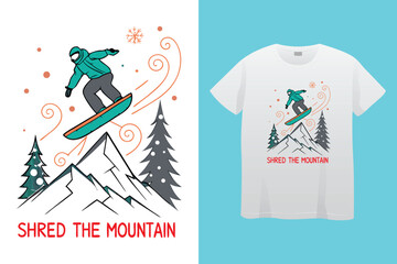 Extreme Snowboarding Adventure in Winter Mountain Landscape – T-Shirt Vector Design