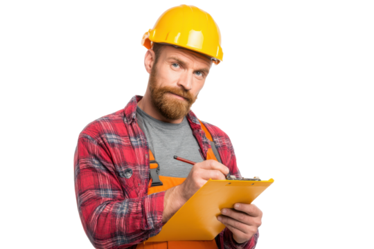 Worker Inspecting Plans – Transparent Background
