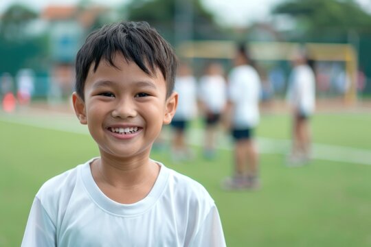 Kid in white jersey shirt happy shoulder person.