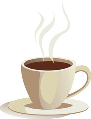 Vector art of a warm cup of coffee with steam.