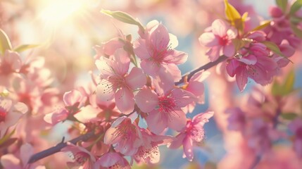 Obraz premium close op branch pink cherry blossom in spring