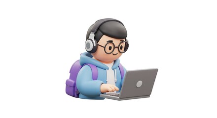 Boy with Laptop and Headphones