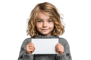 Young Child Holding Signboard – Isolated on White