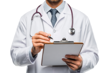Doctor with Stethoscope and Clipboard – Transparent Background