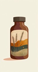 Amber bottle with landscape label.