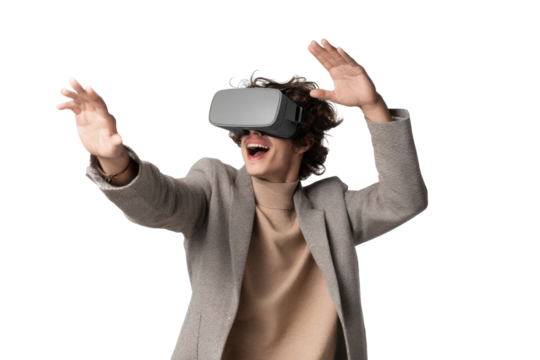 Gamer Wearing Virtual Reality Headset – Transparent