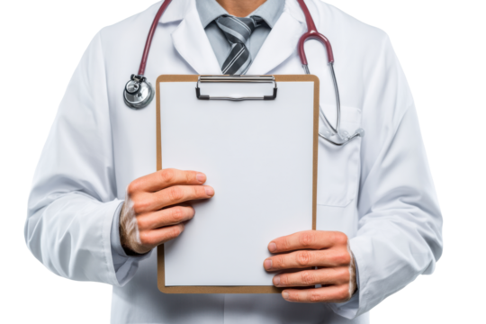 Doctor with Stethoscope and Clipboard – Transparent Background