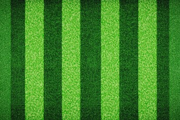 Soccer field with vertical green stripes of artificial grass