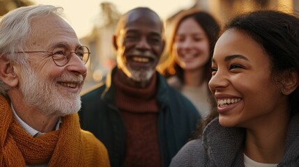 Obraz premium Diverse group of adults sharing a joyful moment outdoors