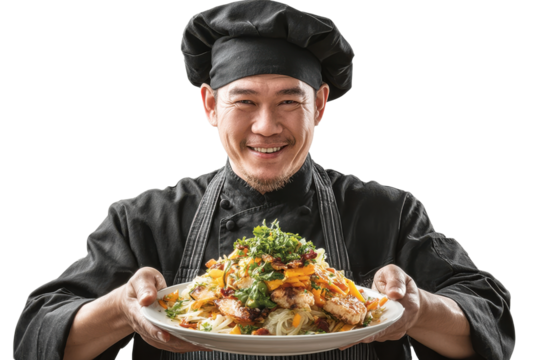 Master Chef Showing Culinary Creation – Transparent