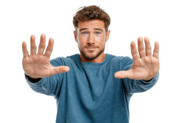 Man Showing Stop Gesture – Transparent Background