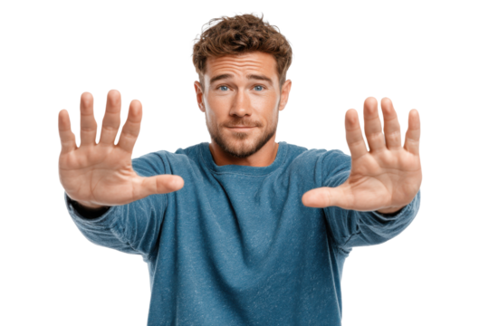 Man Showing Stop Gesture – Transparent Background