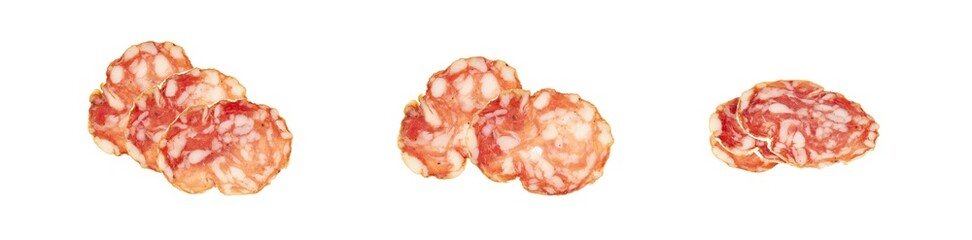 set of fresh sliced salami isolated on white or transparent png
