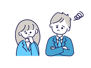 困った表情の男女／上半身／ビジネスマン