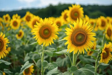 Fototapeta premium field of sunflowers in the summer