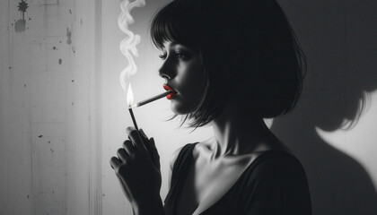 Film Noir Portrait: Girl Igniting Match in Darkness