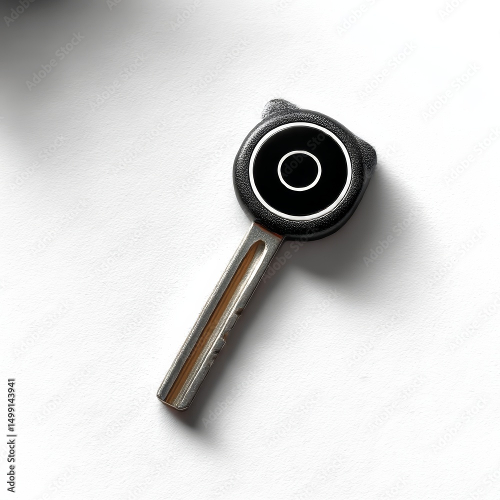Poster Modern Key on White Textured Surface with Minimalist Design and Contrasting Shadows Creating a Clean and Elegant Look.
