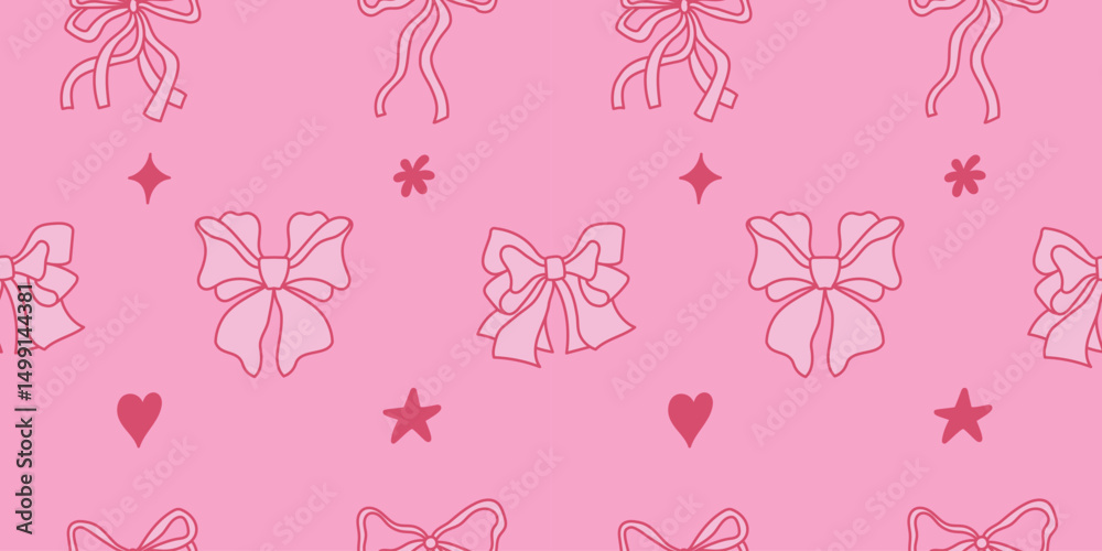 Poster vector seamless pattern with hand drawn ribbons and. bow, abstract feminine background for textile, 