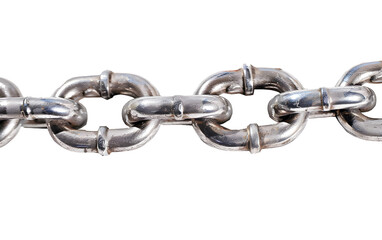 Obraz premium Close-up of a heavy metallic chain link, symbolizing strength, connection, and durability.