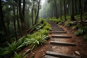 Discover serene forest trail for hike, path in the forest.generative.ai