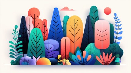 Obraz premium Colorful stylized illustration of a vibrant forest landscape.