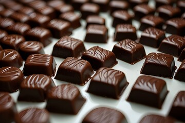 Assorted gourmet chocolate squares with varied textures and rich brown tones.generative.ai
