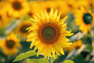 Naklejka premium field of sunflowers spring background