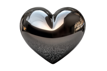 Chrome Heart Glossy Metallic Love Shape Abstract Object Polished Finish Reflective Surface on transparent background