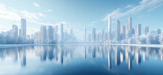 Fototapeta premium Winter Wonderland Cityscape Reflection