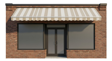 Isolated Brick Storefront with Striped Awning