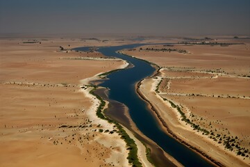 View of the shallow river among african sandy landscape near Essaouira, Morocco..generative.ai
