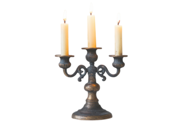Three Candles Burning Brightly in an Antique Candelabra a Symbol of Hope and Warmth in the on transparent background
