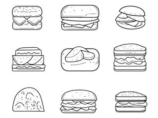 Ham Sandwich Simple Line Art Vector Illustration Design