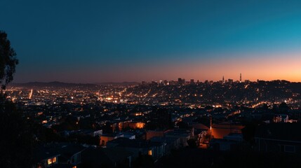 Obraz premium Panoramic vista of a sprawling city illuminated against a twilight gradient sky