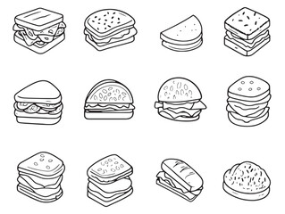 Clean Line Art of Ham Sandwich Vector Graphic Design
