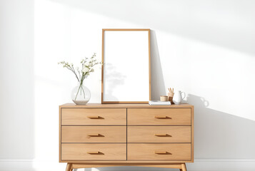 Modern bedroom interior featuring wooden furniture and storage cabinets, Generative AI
