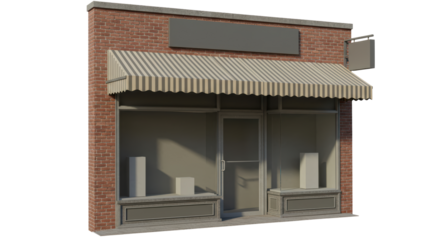 Isolated Storefront of a Brick Building with Awning