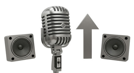 Isolated Retro Microphone with Speakers and Up Arrow