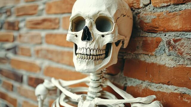 A stylized skull sits against a rustic wall, representing ancestral veneration, autumn traditions, or Slavic remembrance customs.
