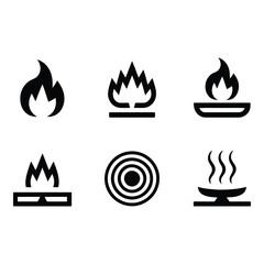 Six evocative symbols representing fire heat and energy in a clean modern design concept with high