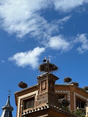 Colonie de Cigognes sur l'&eacute;glise San Miguel &agrave; Alfaro