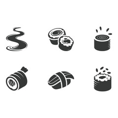 Sushi cravings set Artistic silhouette icons capturing a variety of delicious Japanese rolls and