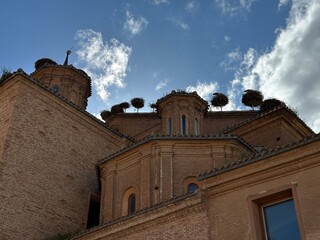 Colonie de Cigognes sur l'&eacute;glise San Miguel &agrave; Alfaro