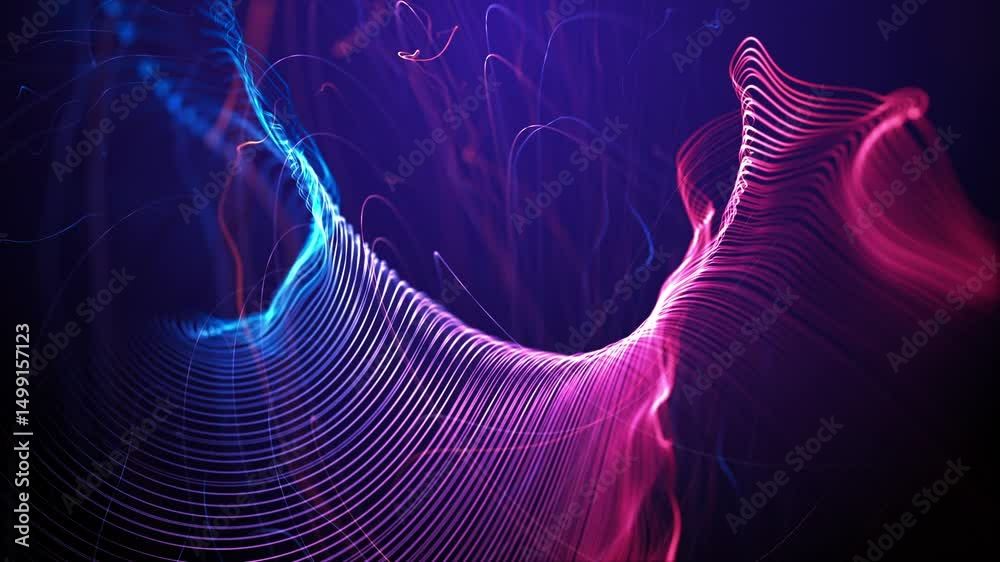 Poster abstract wavy 4k video loop - glowing sci-fi lines background animation