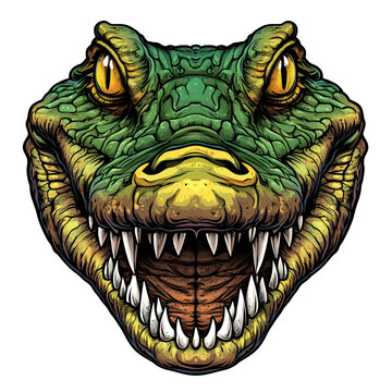 Alligator Head Intense Gaze Powerful Jaws Green Yellow Teeth