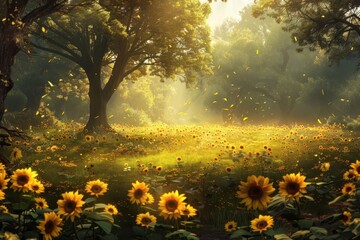 Obraz premium sun rays in the sunflowers forest