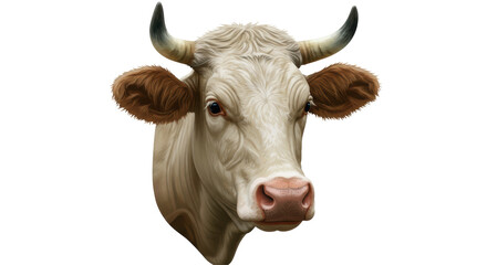 Isolated Realistic Portrait of a White and Brown Cow Head