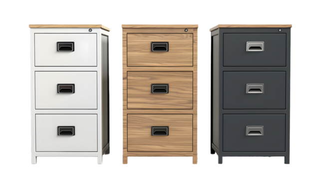 Wooden filing cabinets with a natural finish, combining functionality with rustic aesthetics for offices or homes.
